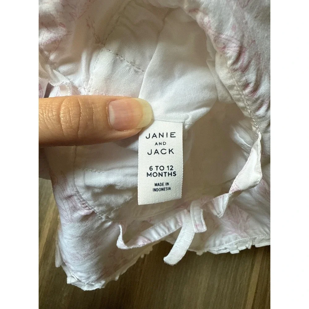 Janie & Jack Baby Bunny Toile Sun Hat White Pink Bow‎ 6-12 Months Easter Spring